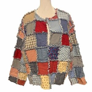 Upcycled Patchwork Quilted Rag Frayed Edges Handcrafted Reworked Jacket Unique